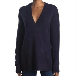 RDI Deep V Neck Tunic Sweater Navy Blue Knit Pullover XS NEW
